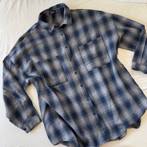 Women's Blue Lightweight Flannel Button Down Shirt